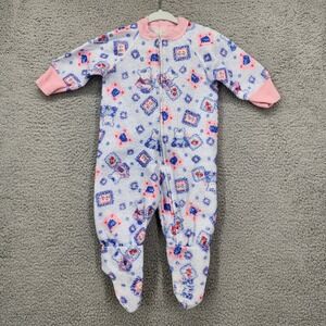 Vintage 1996 Teddy Bears Baby Girls Fleece Footed Sleeper 6-12 Months Pink Blue